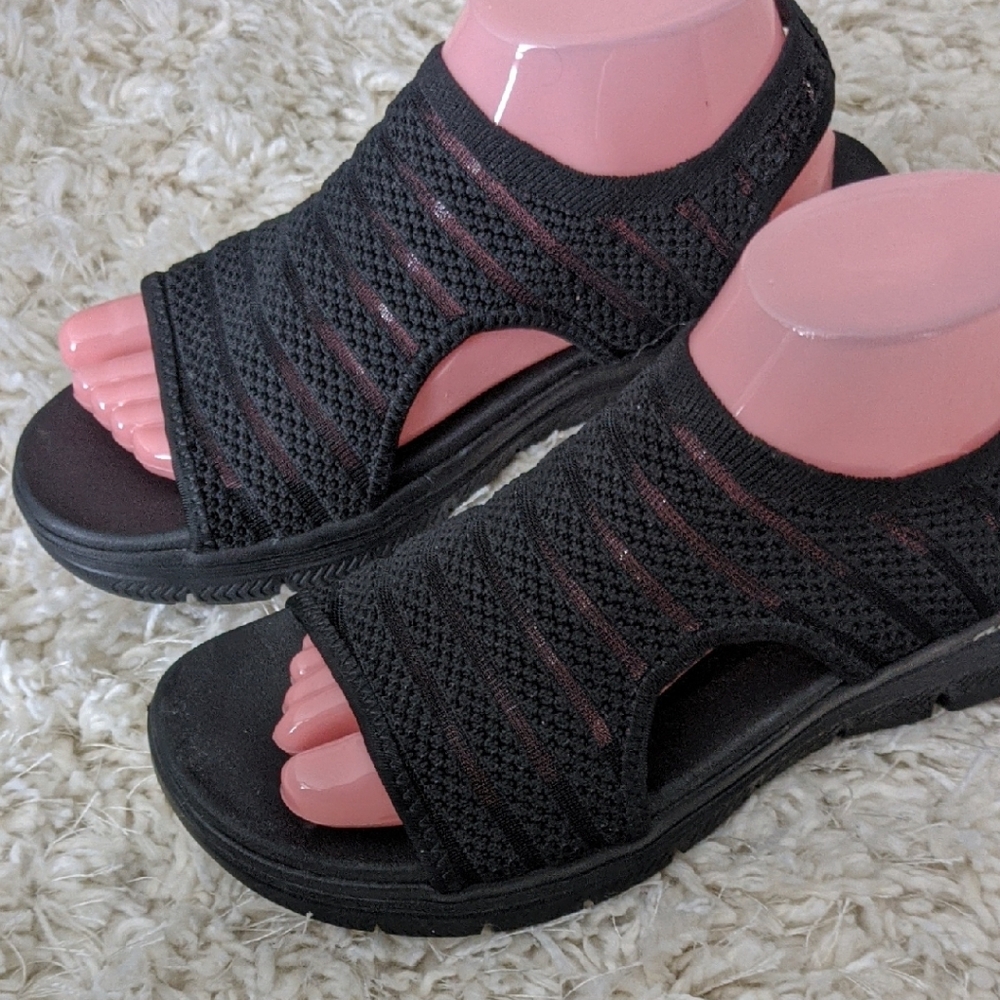 Skechers Black Knit Slide Sandals